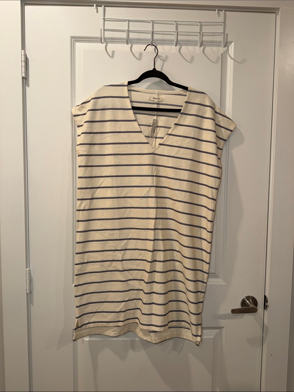 NWT Madewell Cream & Navy Striped V-Neck Midi Dress